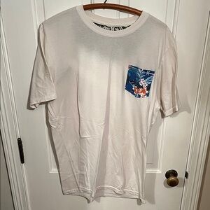 Hurley White Tee with Blue Floral Pocket